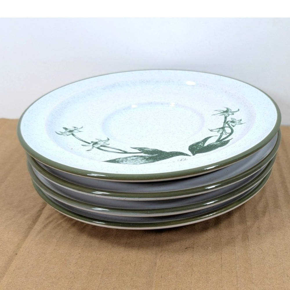 Noritake Stoneware Mountain Flower Avalanche Lily 8343 6" Saucers Set of 4 Japan